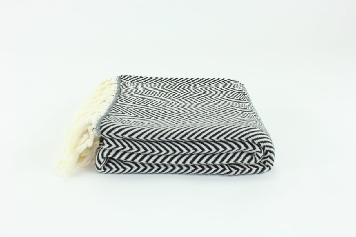 Premium Turkish Plain Herringbone Towel Peshtemal Fouta (Black)