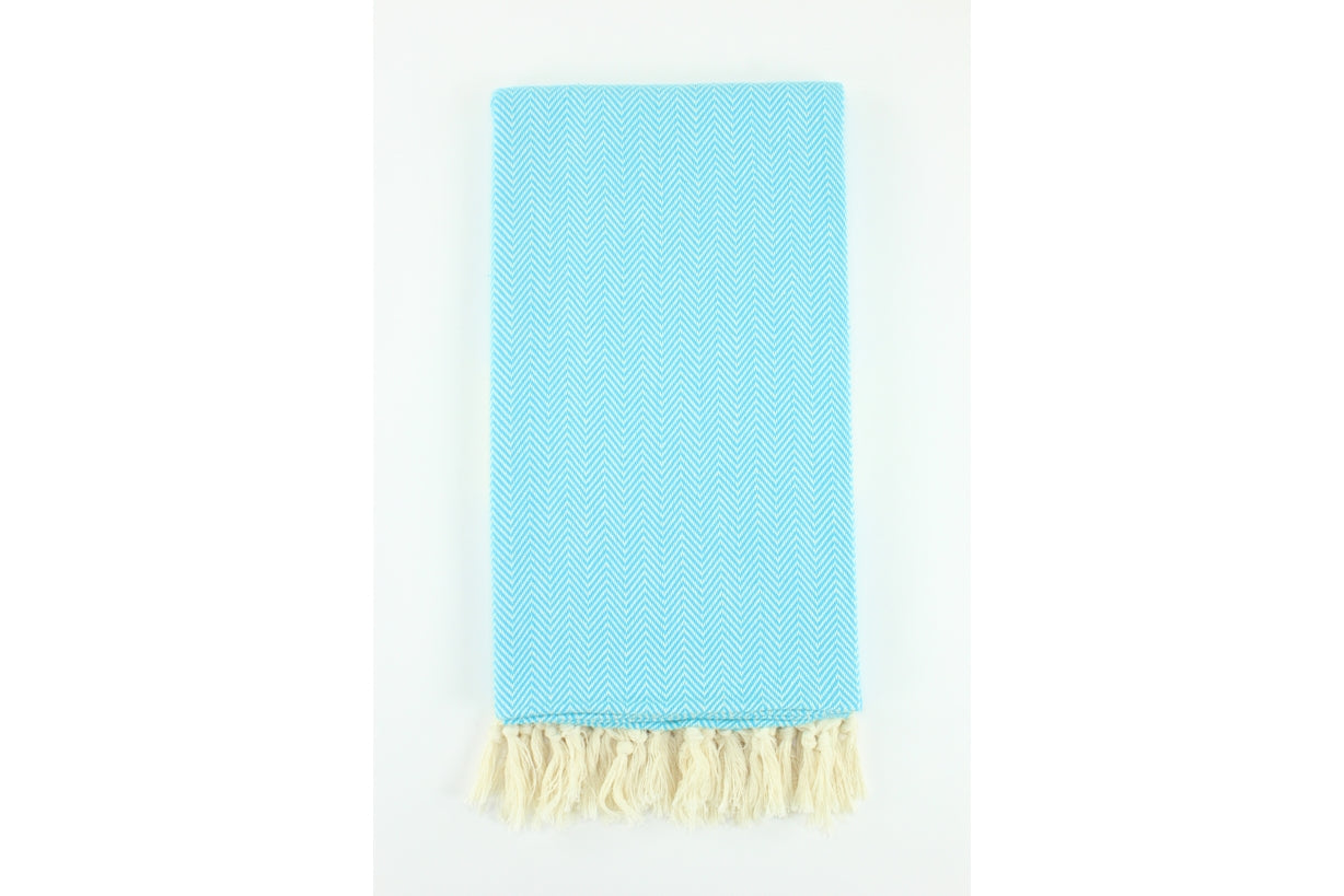 Premium Turkish Herringbone Towel Peshtemal Fouta (Turquoise Blue)