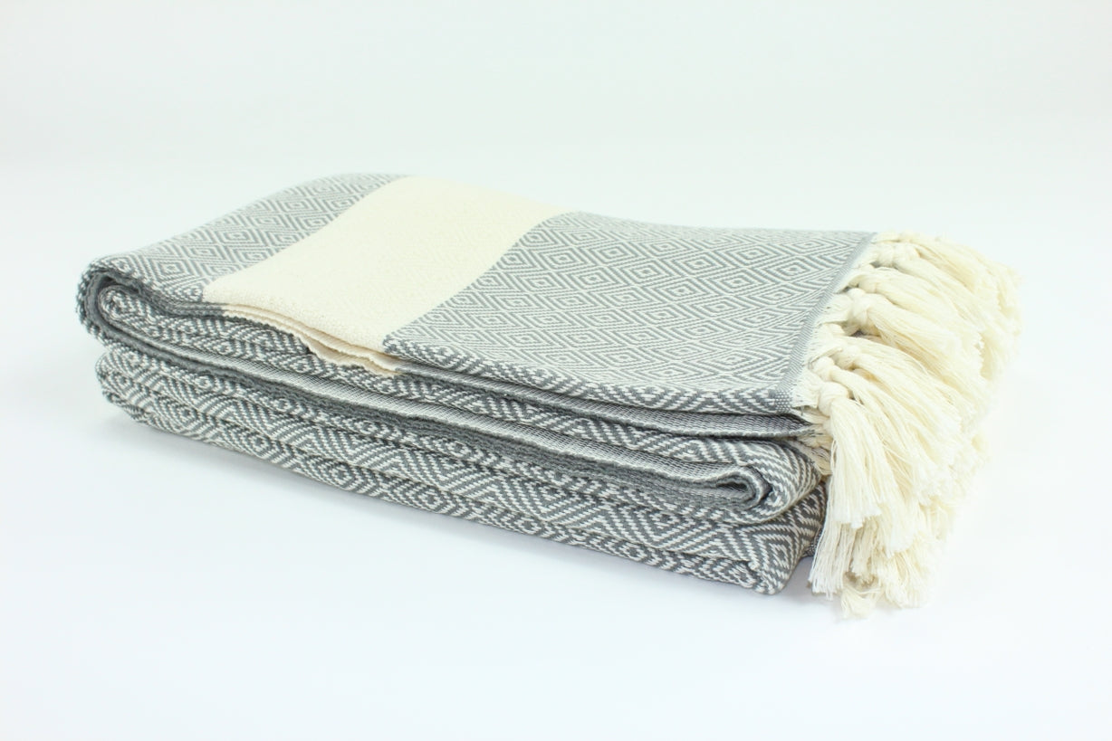 Premium Turkish Diamond Blanket Throw (Gray)