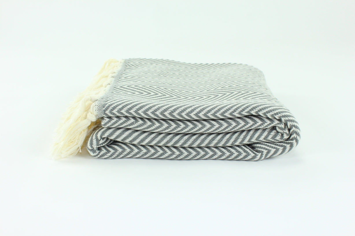 Premium Turkish Plain Herringbone Towel Peshtemal Fouta (Gray)