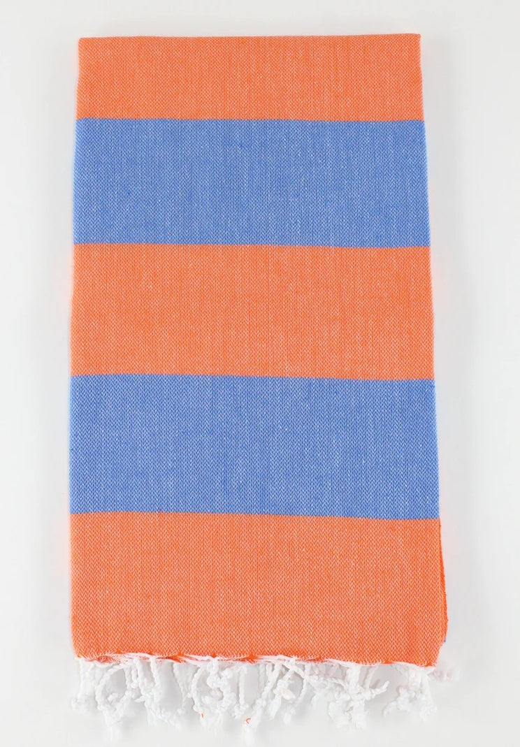 Premium Turkish Wide Stripe Towel Peshtemal Fouta (Orange & Blue)