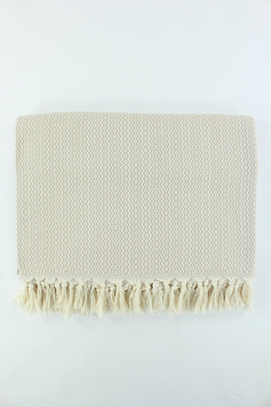 Premium Turkish Plain ZigZag Diamond Blanket Throw (Beige)