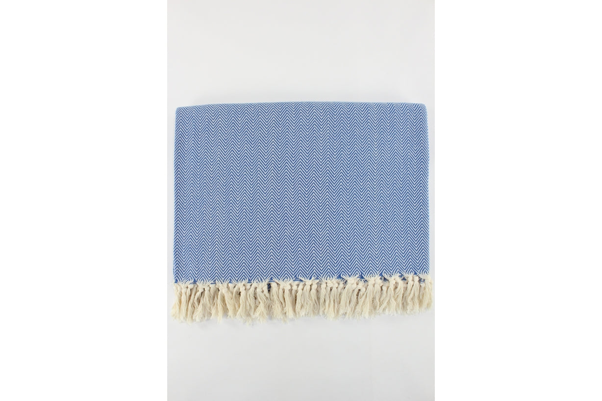 Premium Turkish Plain Herringbone Blanket Throw (Parliament Blue)