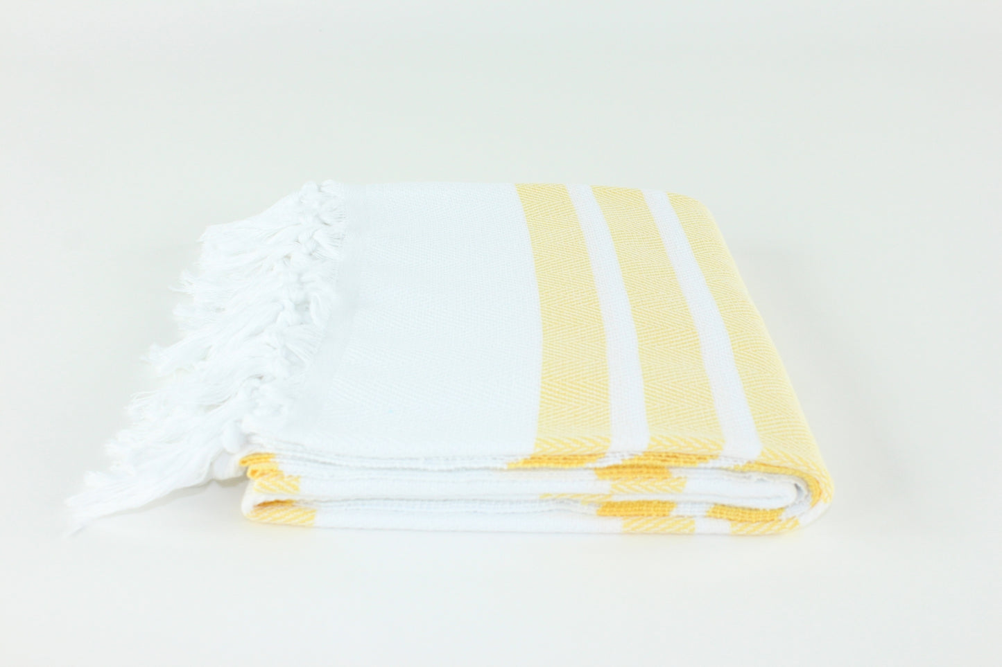 Premium Turkish Herringbone Striped Towel Peshtemal Fouta (White & Yellow)
