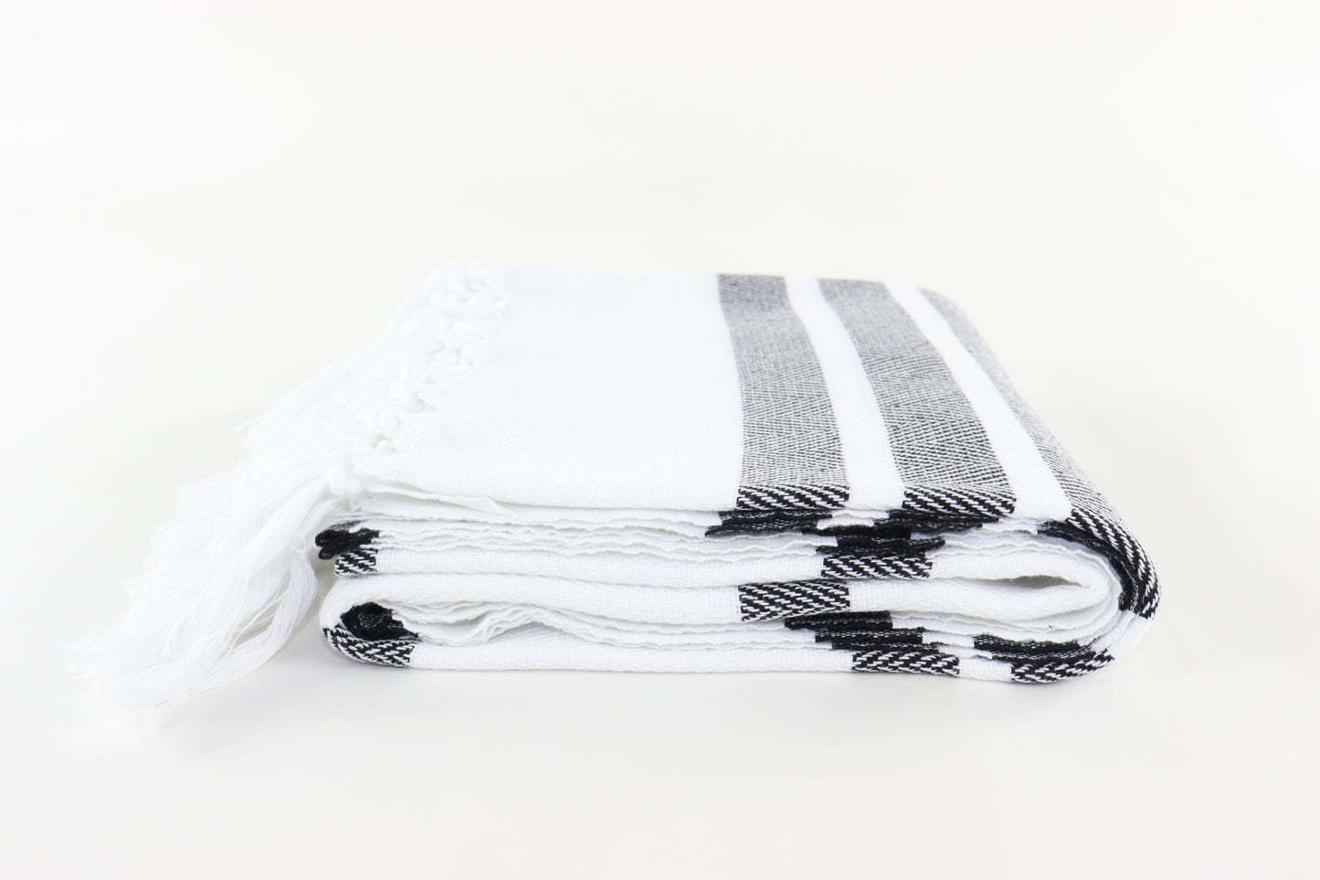 Premium Turkish Herringbone Striped Towel Peshtemal Fouta (White & Black)