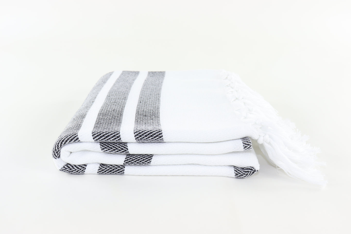 Premium Turkish Herringbone Striped Towel Peshtemal Fouta (White & Black)