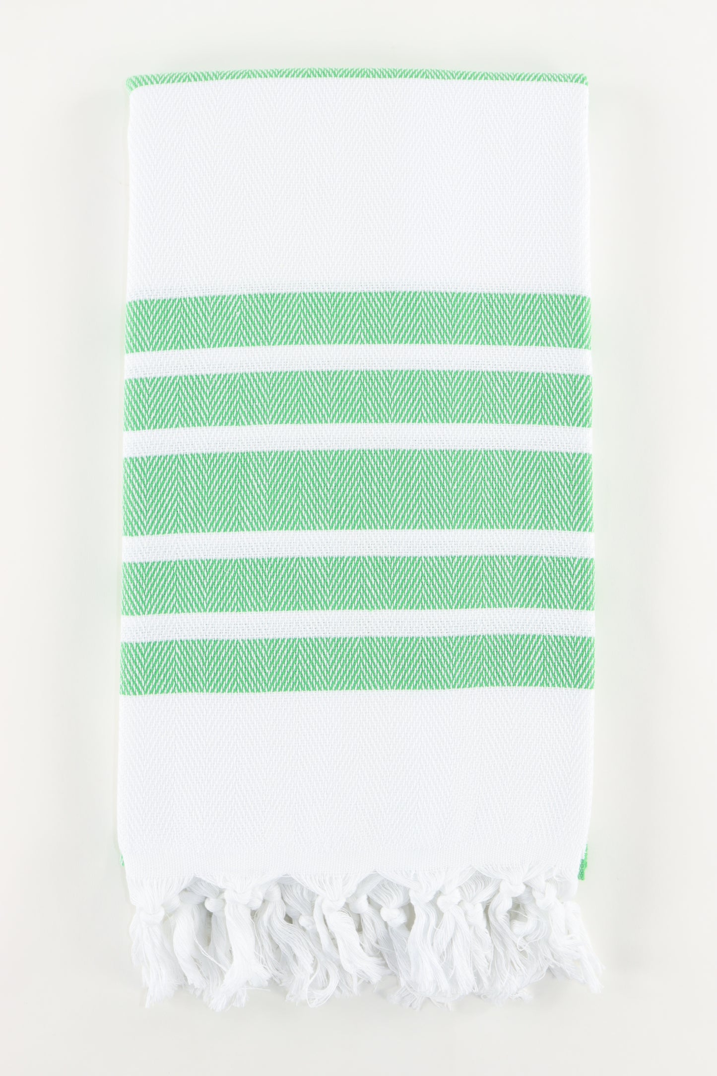 Premium Turkish Herringbone Striped Towel Peshtemal Fouta (White & Green)