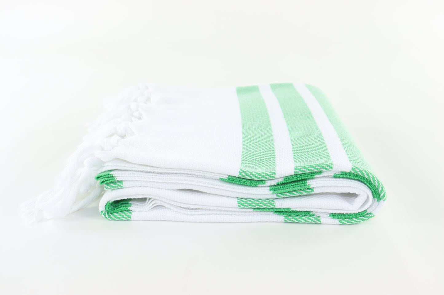 Premium Turkish Herringbone Striped Towel Peshtemal Fouta (White & Green)