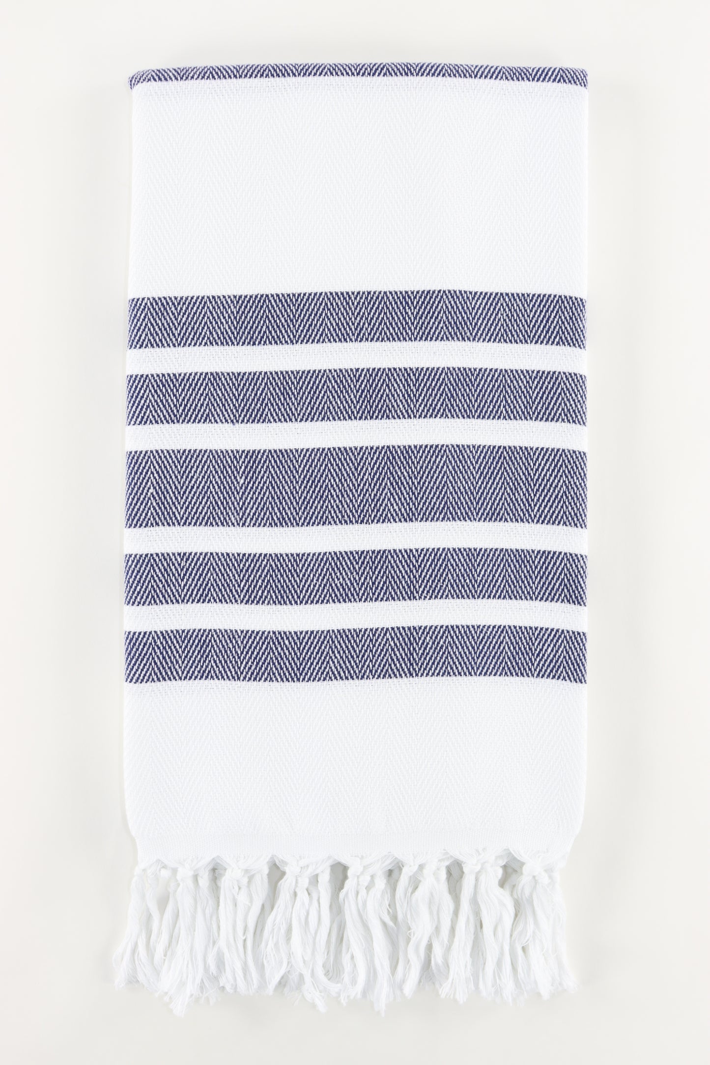 Premium Turkish Herringbone Striped Towel Peshtemal Fouta (White & Dark Navy Blue)