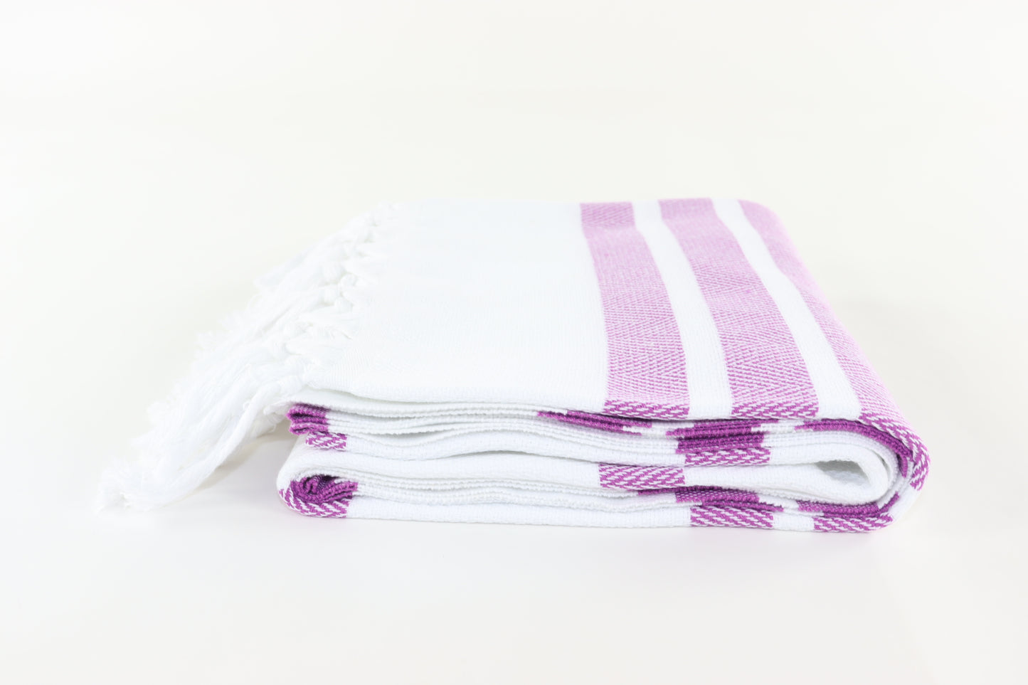 Premium Turkish Herringbone Striped Towel Peshtemal Fouta (White & Purple)