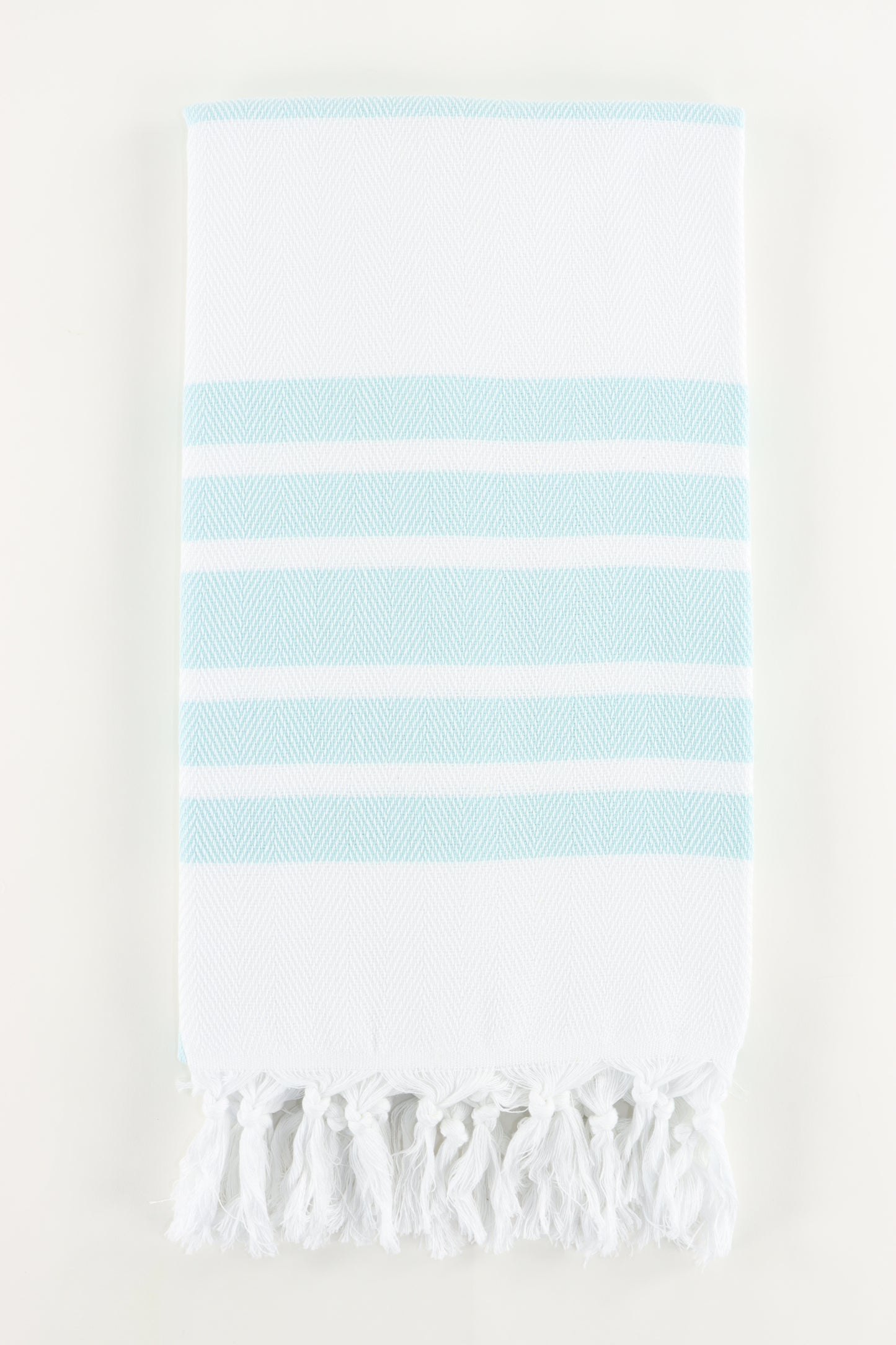 Premium Turkish Herringbone Striped Towel Peshtemal Fouta (White & Light Turquoise)