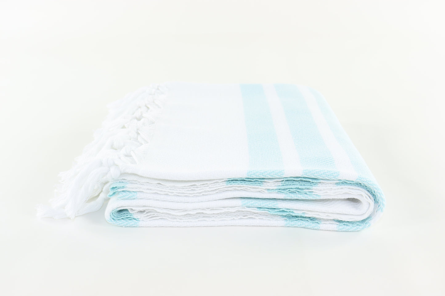 Premium Turkish Herringbone Striped Towel Peshtemal Fouta (White & Light Turquoise)