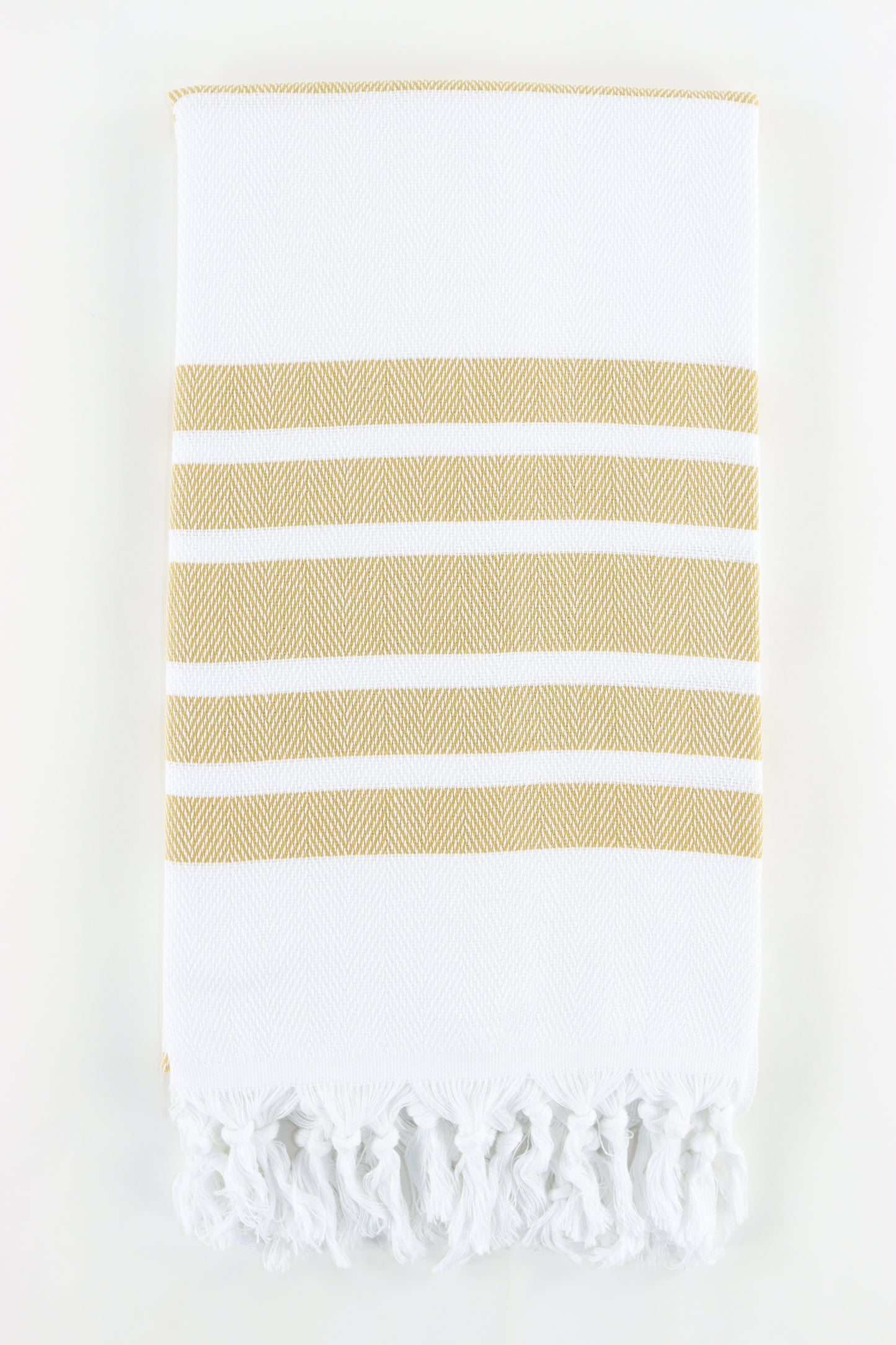 Premium Turkish Herringbone Striped Towel Peshtemal Fouta (White & Mustard)