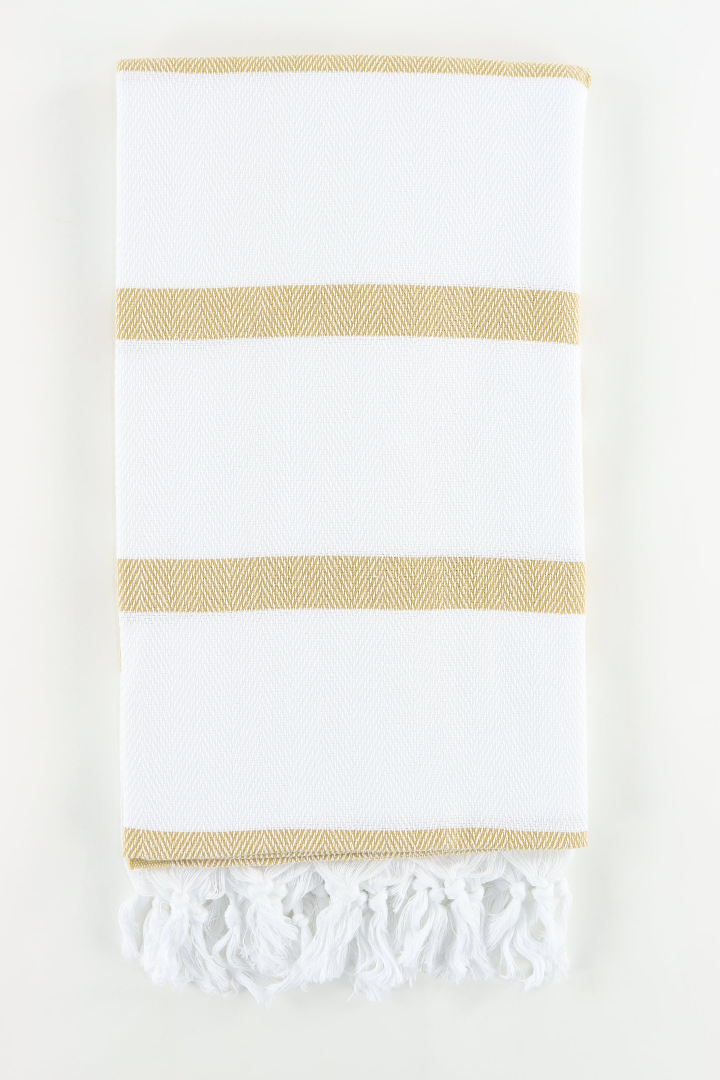 Premium Turkish Herringbone Striped Towel Peshtemal Fouta (White & Mustard)