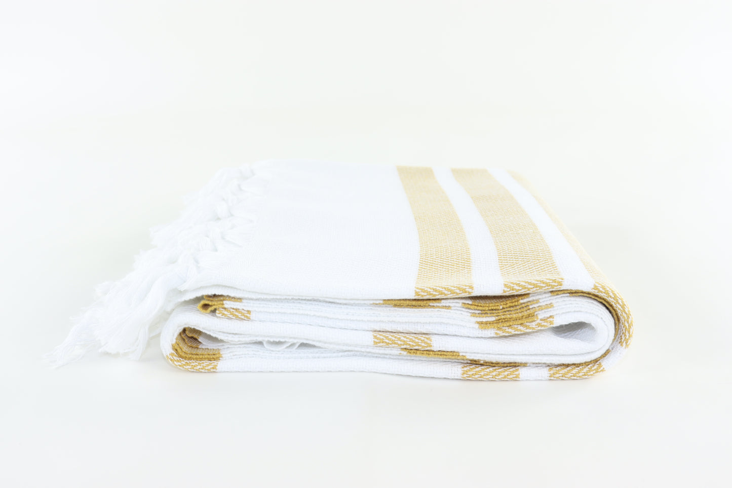 Premium Turkish Herringbone Striped Towel Peshtemal Fouta (White & Mustard)