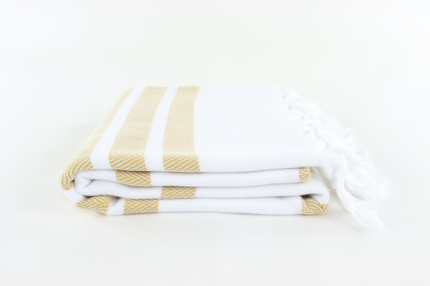 Premium Turkish Herringbone Striped Towel Peshtemal Fouta (White & Mustard)