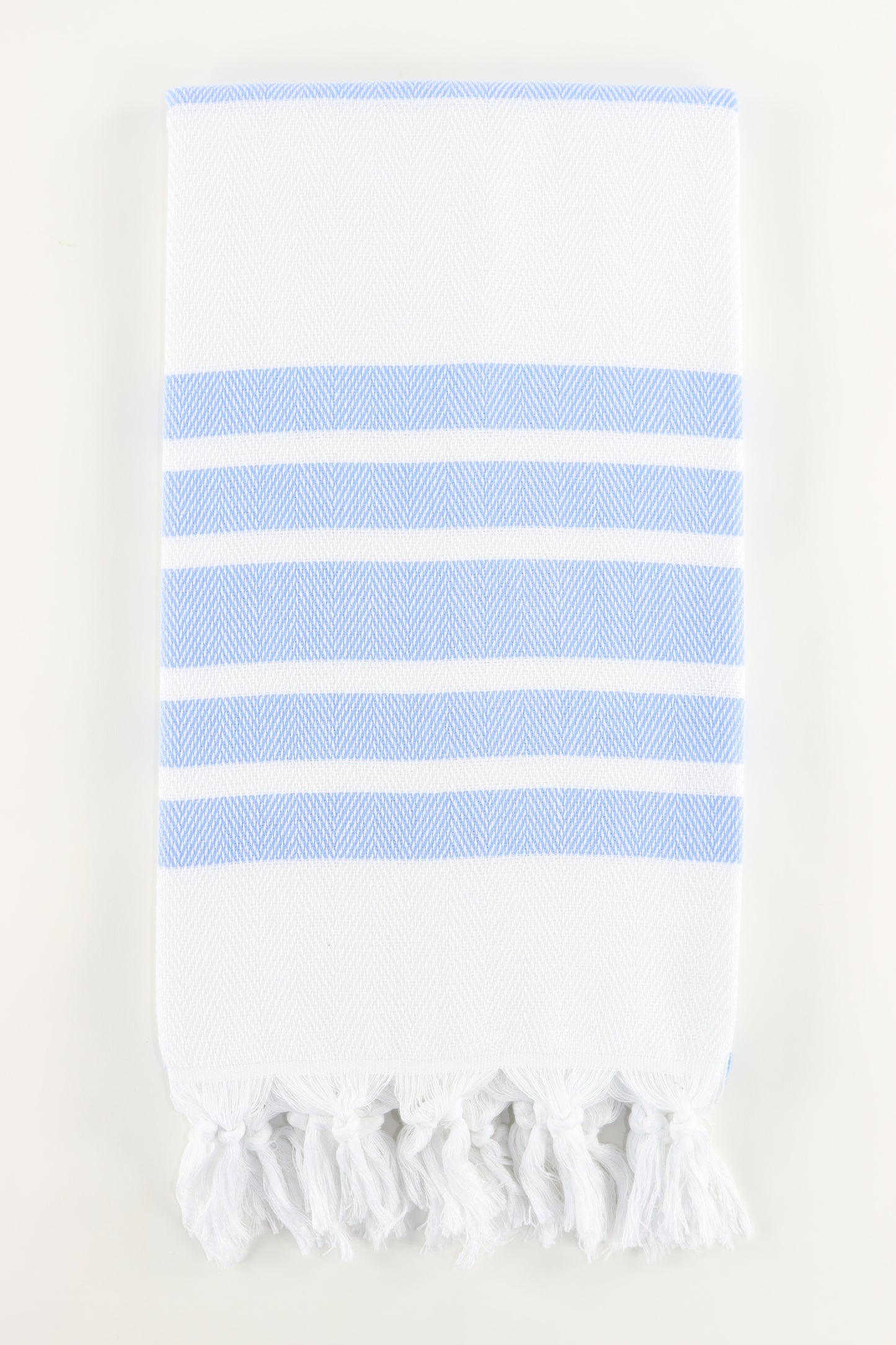 Premium Turkish Herringbone Striped Towel Peshtemal Fouta (White & Baby Blue)