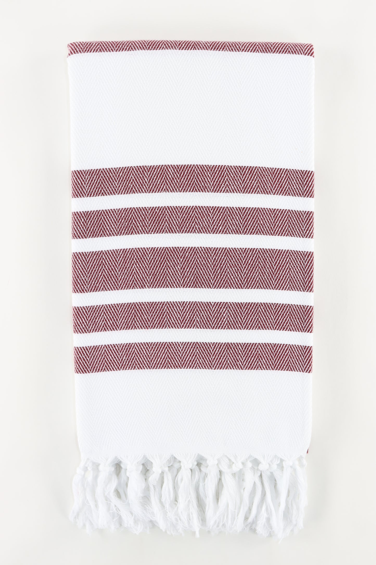 Premium Turkish Herringbone Striped Towel Peshtemal Fouta (White & Burgundy)