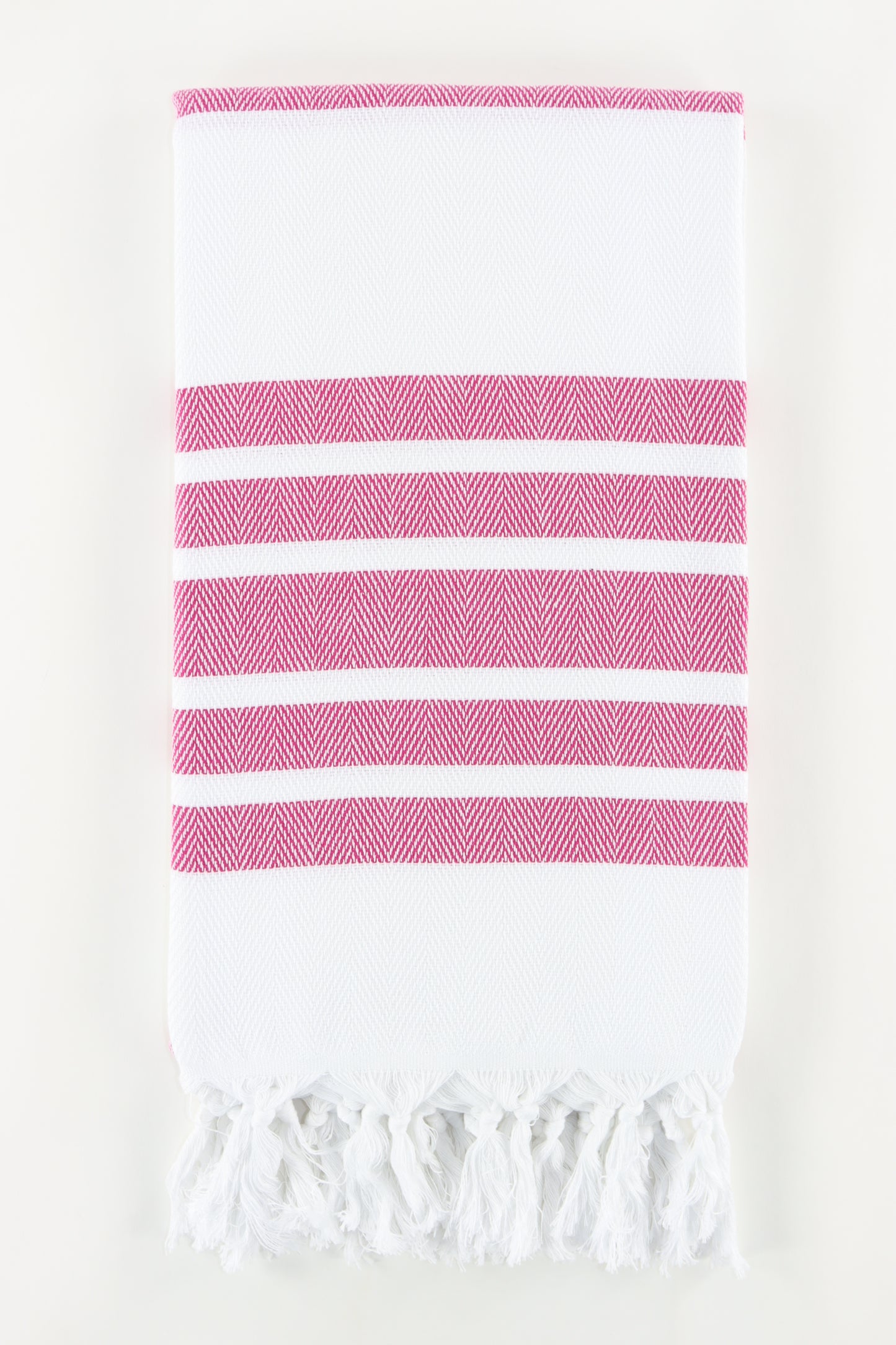 Premium Turkish Herringbone Striped Towel Peshtemal Fouta (White & Fuchsia)