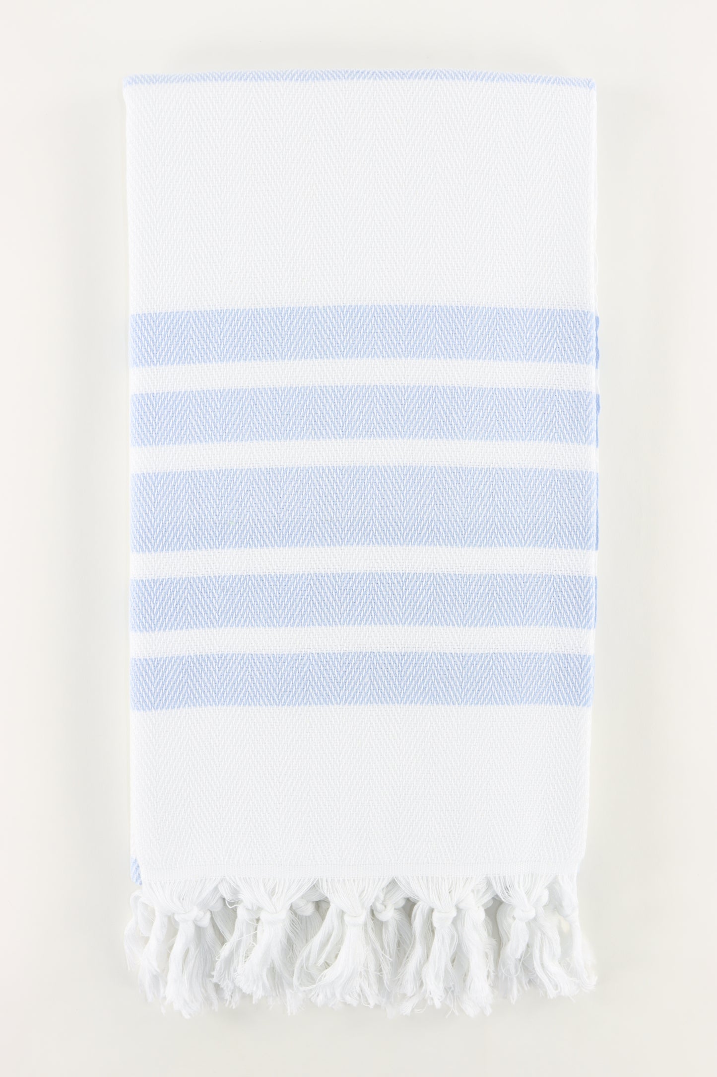 Premium Turkish Herringbone Striped Towel Peshtemal Fouta (White & Light Blue)