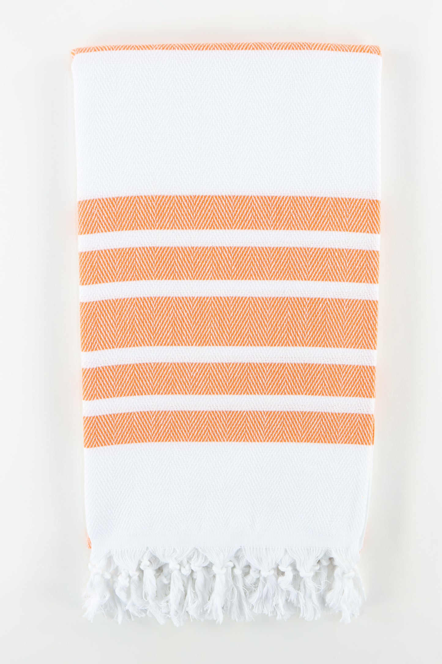 Premium Turkish Herringbone Striped Towel Peshtemal Fouta (White & Orange)
