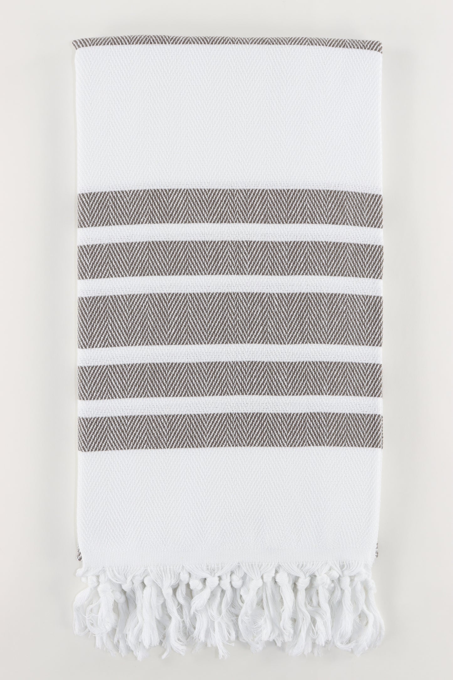 Premium Turkish Herringbone Striped Towel Peshtemal Fouta (White & Brown)
