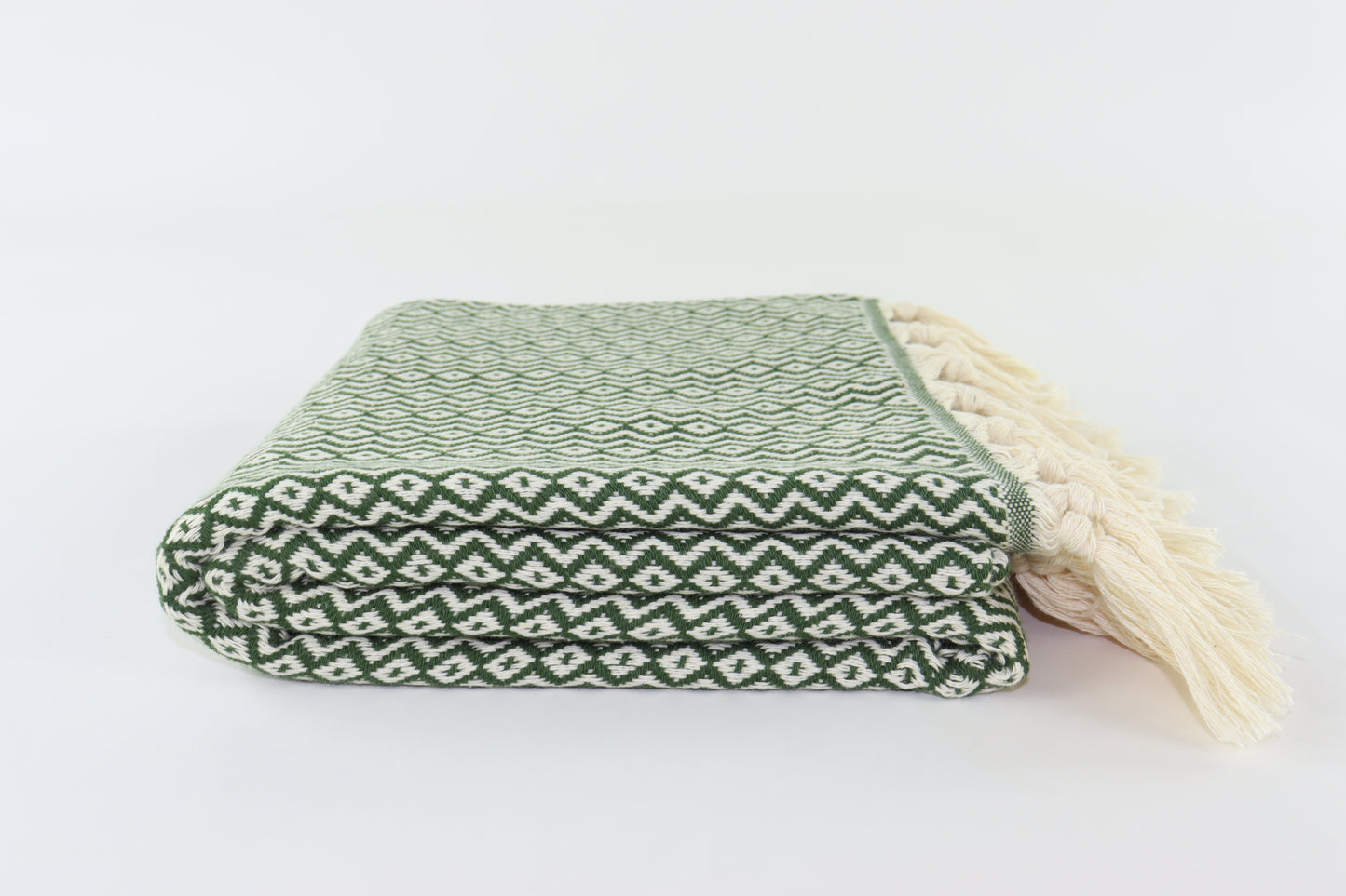 Premium Turkish Plain ZigZag Diamond Towel Peshtemal Fouta (Dark Green)