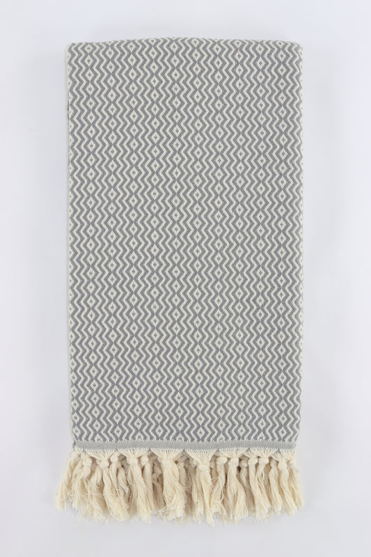 Premium Turkish Plain ZigZag Diamond Towel Peshtemal Fouta (Gray)