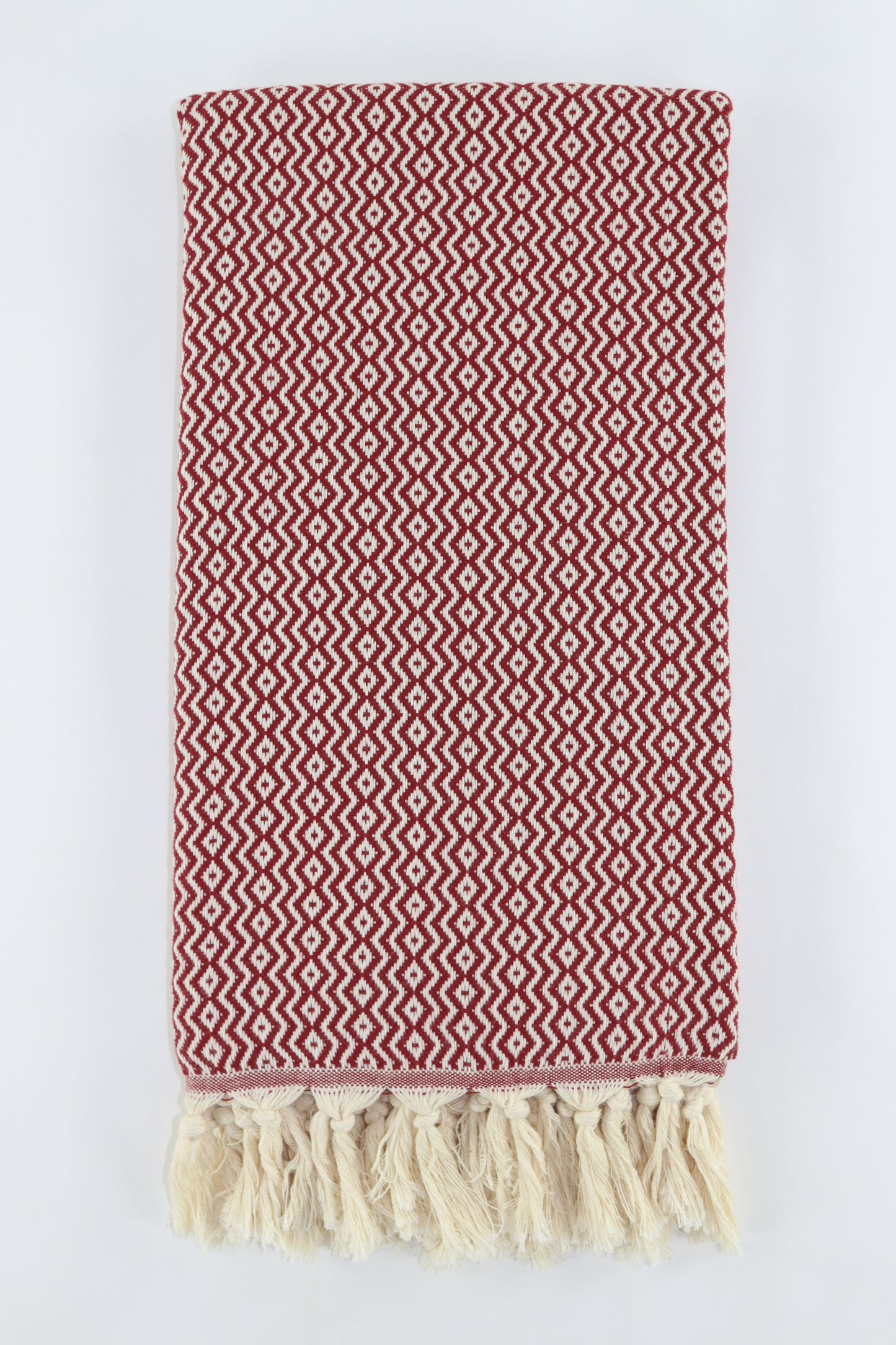 Premium Turkish Plain ZigZag Diamond Towel Peshtemal Fouta (Burgundy)