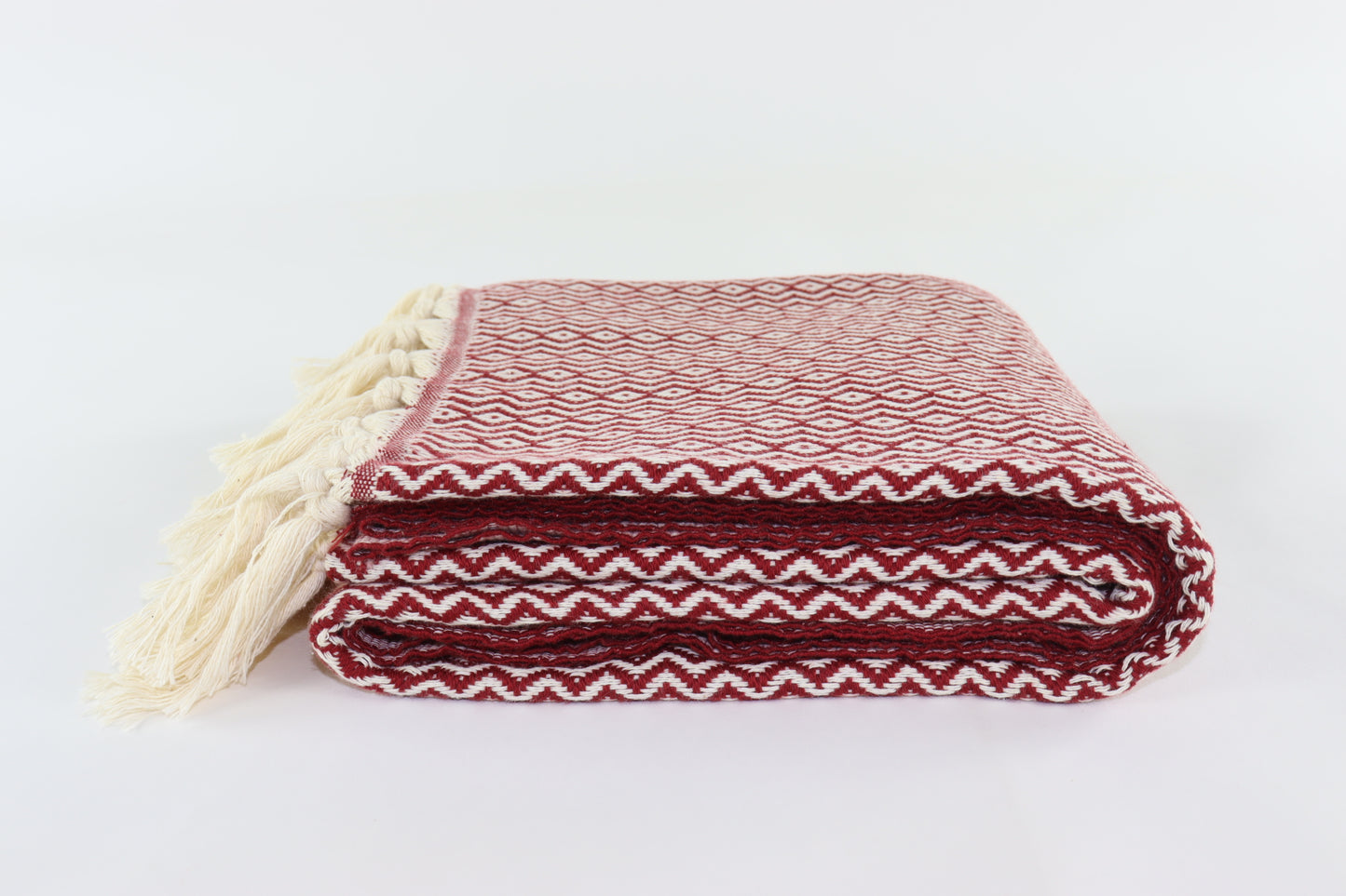 Premium Turkish Plain ZigZag Diamond Towel Peshtemal Fouta (Burgundy)