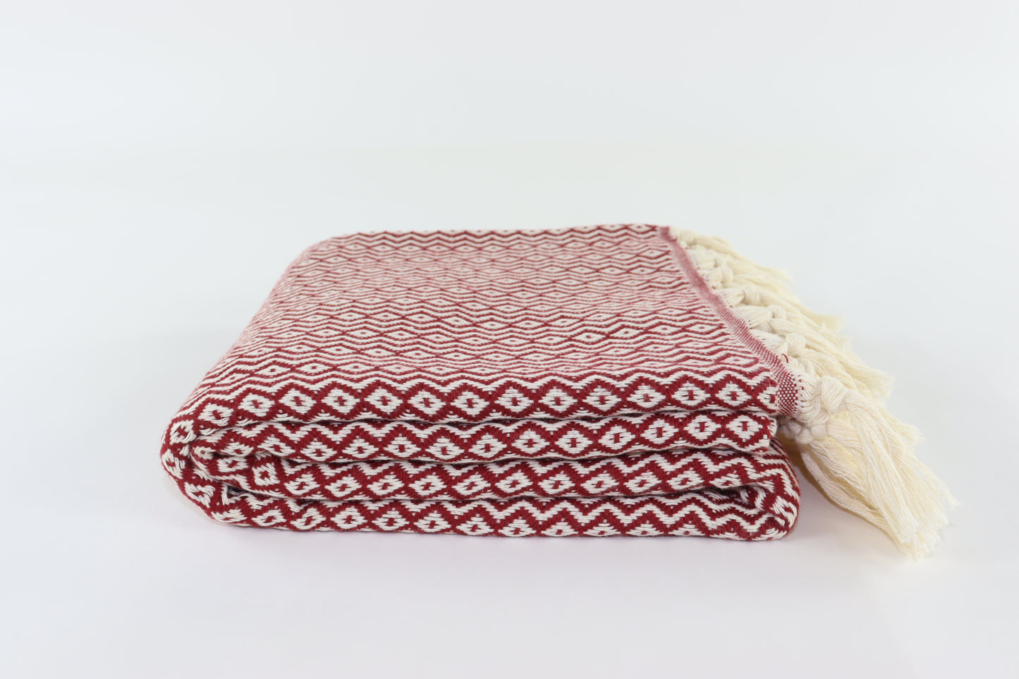 Premium Turkish Plain ZigZag Diamond Towel Peshtemal Fouta (Burgundy)