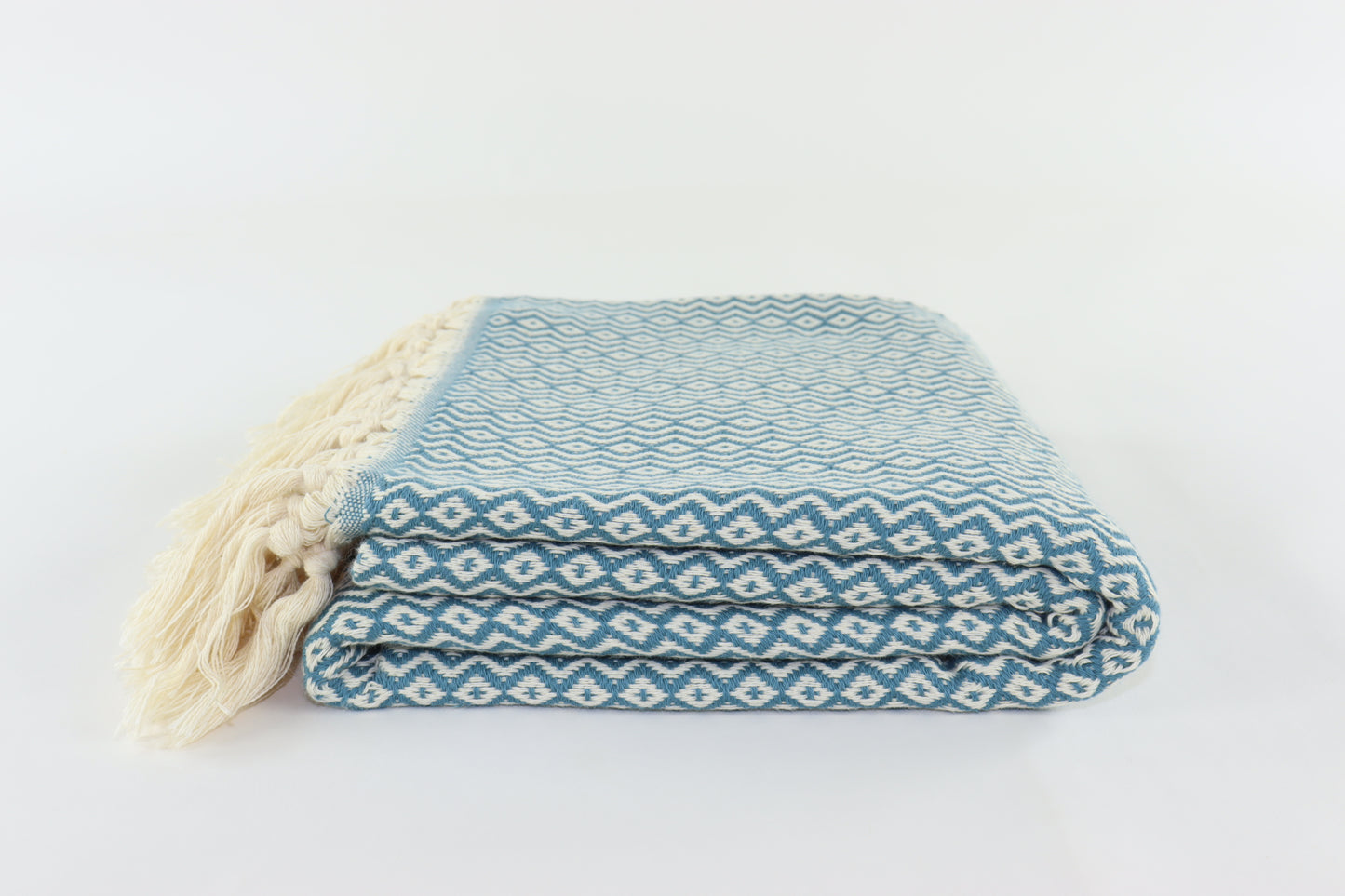 Premium Turkish Plain ZigZag Diamond Towel Peshtemal Fouta (Teal Green)