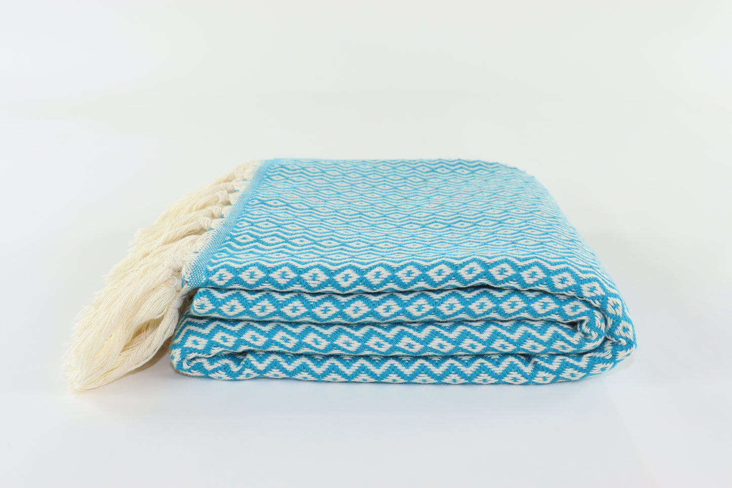 Premium Turkish Plain ZigZag Diamond Towel Peshtemal Fouta (Teal)