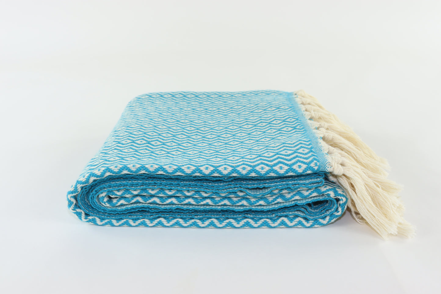 Premium Turkish Plain ZigZag Diamond Towel Peshtemal Fouta (Teal)