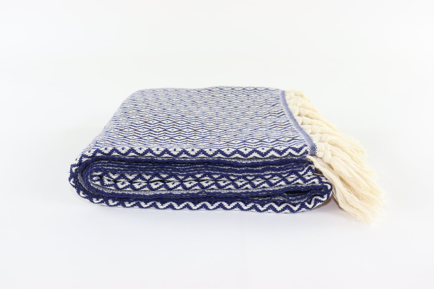 Premium Turkish Plain ZigZag Diamond Towel Peshtemal Fouta (Navy Blue)