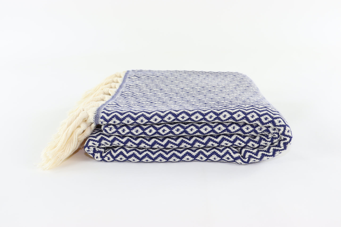 Premium Turkish Plain ZigZag Diamond Towel Peshtemal Fouta (Navy Blue)