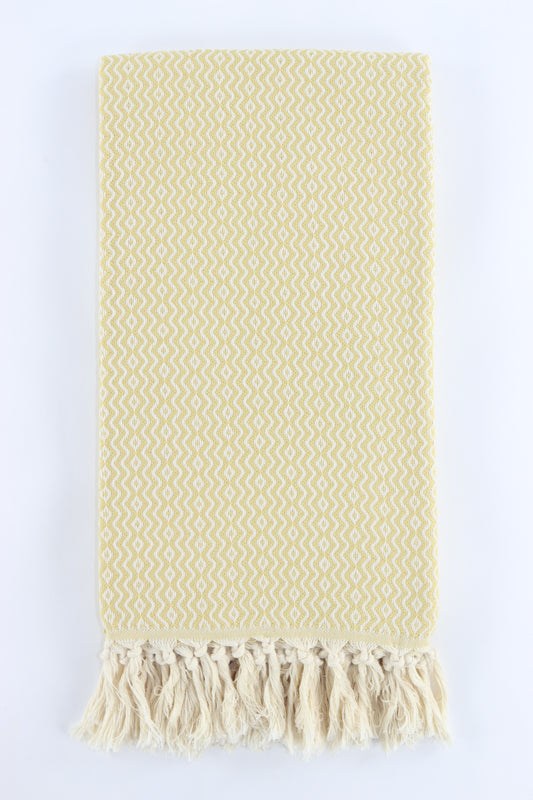 Premium Turkish Plain ZigZag Diamond Towel Peshtemal Fouta (Yellow)