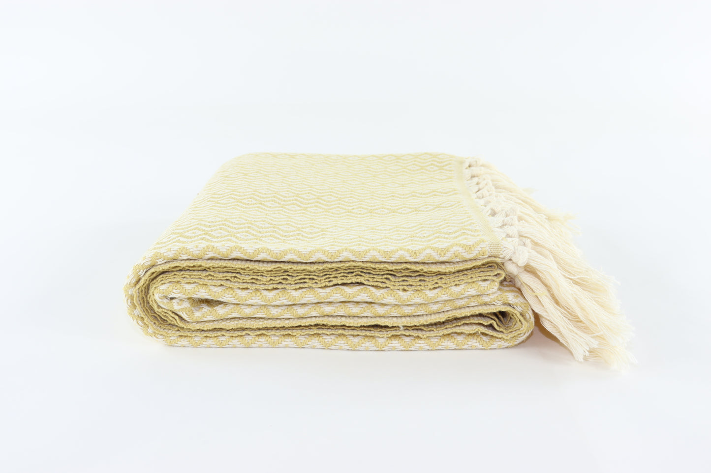 Premium Turkish Plain ZigZag Diamond Towel Peshtemal Fouta (Yellow)