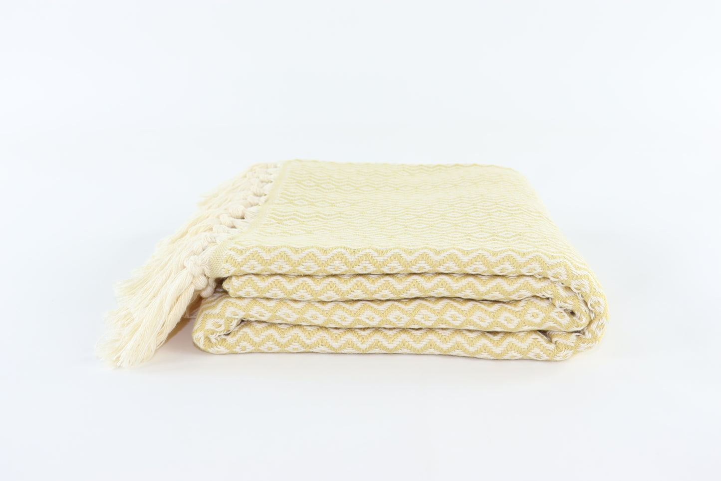 Premium Turkish Plain ZigZag Diamond Towel Peshtemal Fouta (Yellow)