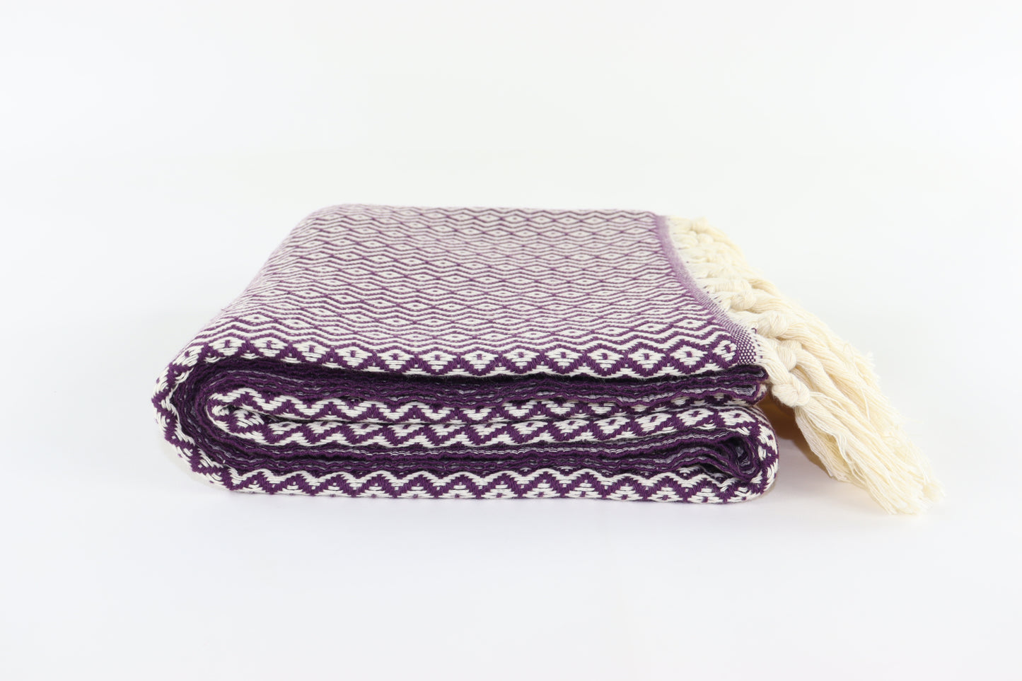 Premium Turkish Plain ZigZag Diamond Towel Peshtemal Fouta (Plum)