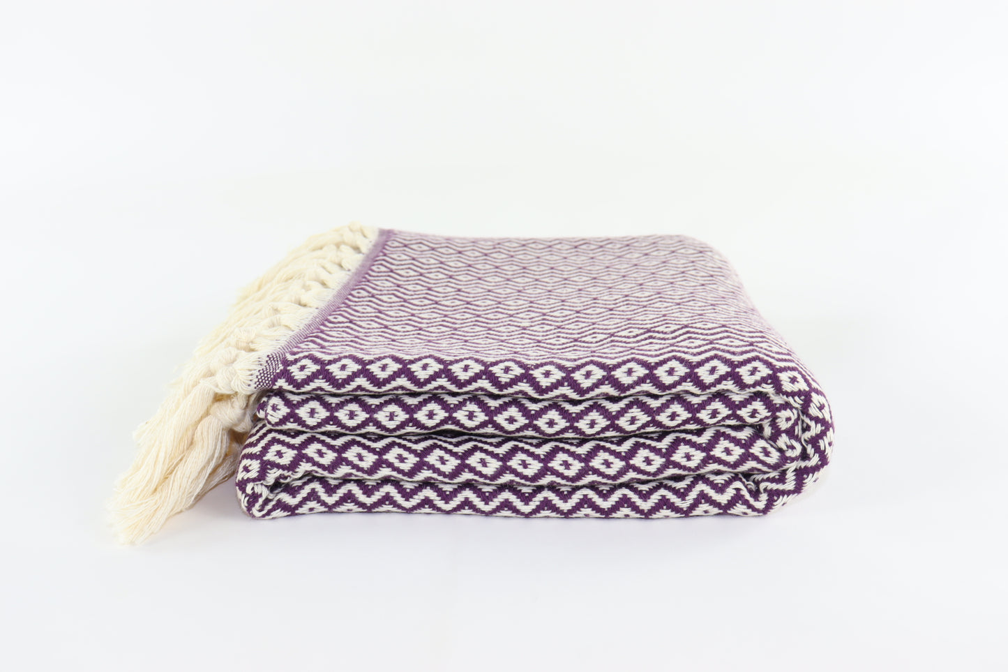 Premium Turkish Plain ZigZag Diamond Towel Peshtemal Fouta (Plum)