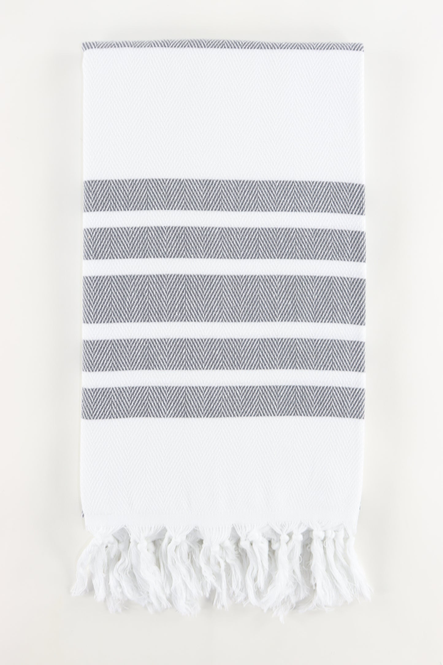 Premium Turkish Herringbone Striped Towel Peshtemal Fouta (White & Dark Gray)
