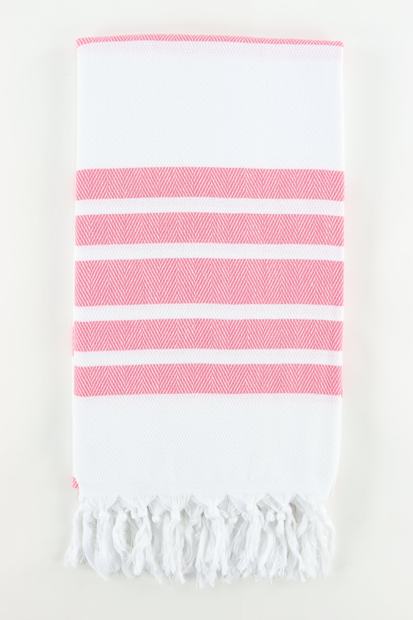 Premium Turkish Herringbone Striped Towel Peshtemal Fouta (White & Pink)