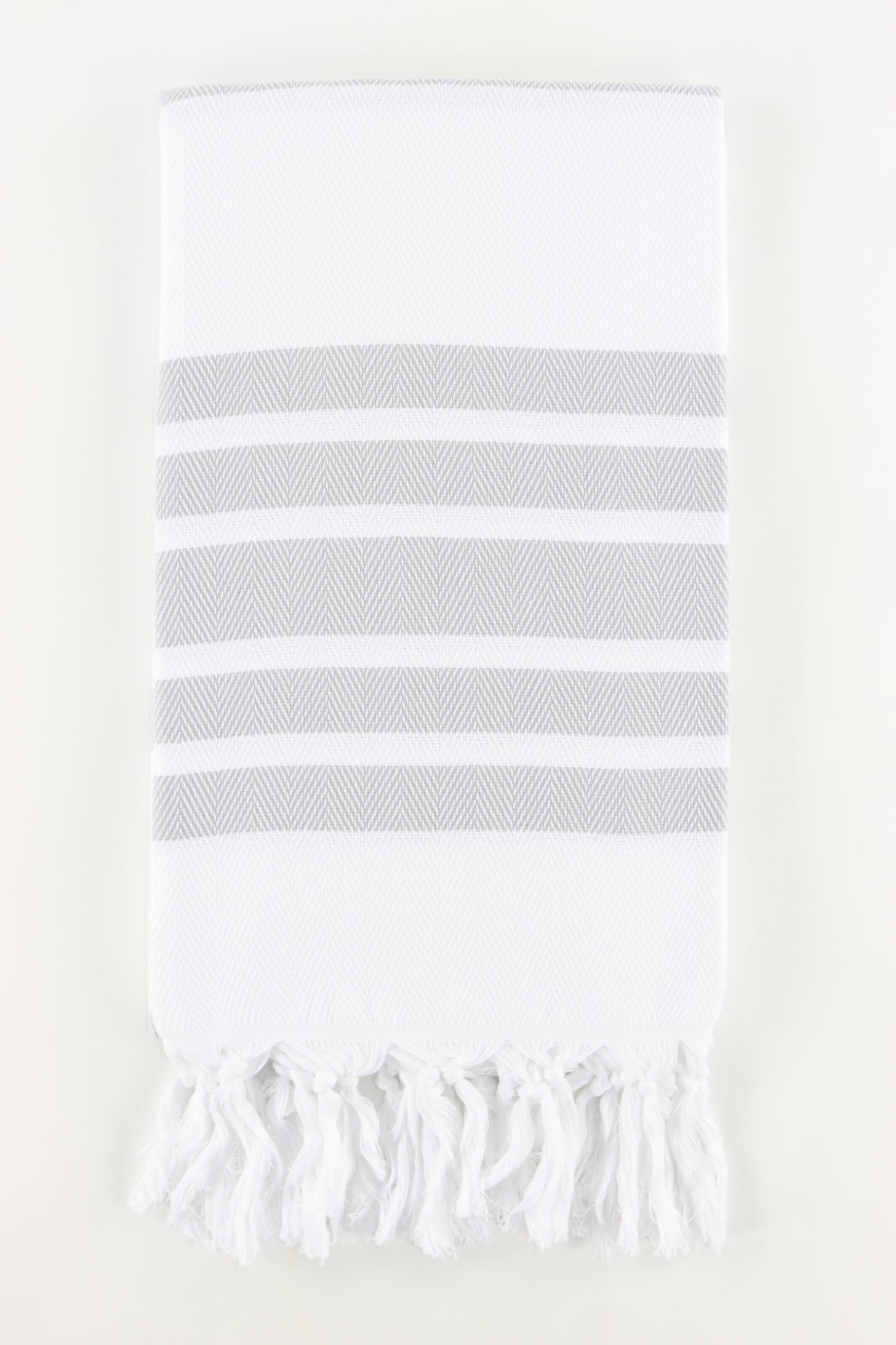 Premium Turkish Herringbone Striped Towel Peshtemal Fouta (White & Gray)