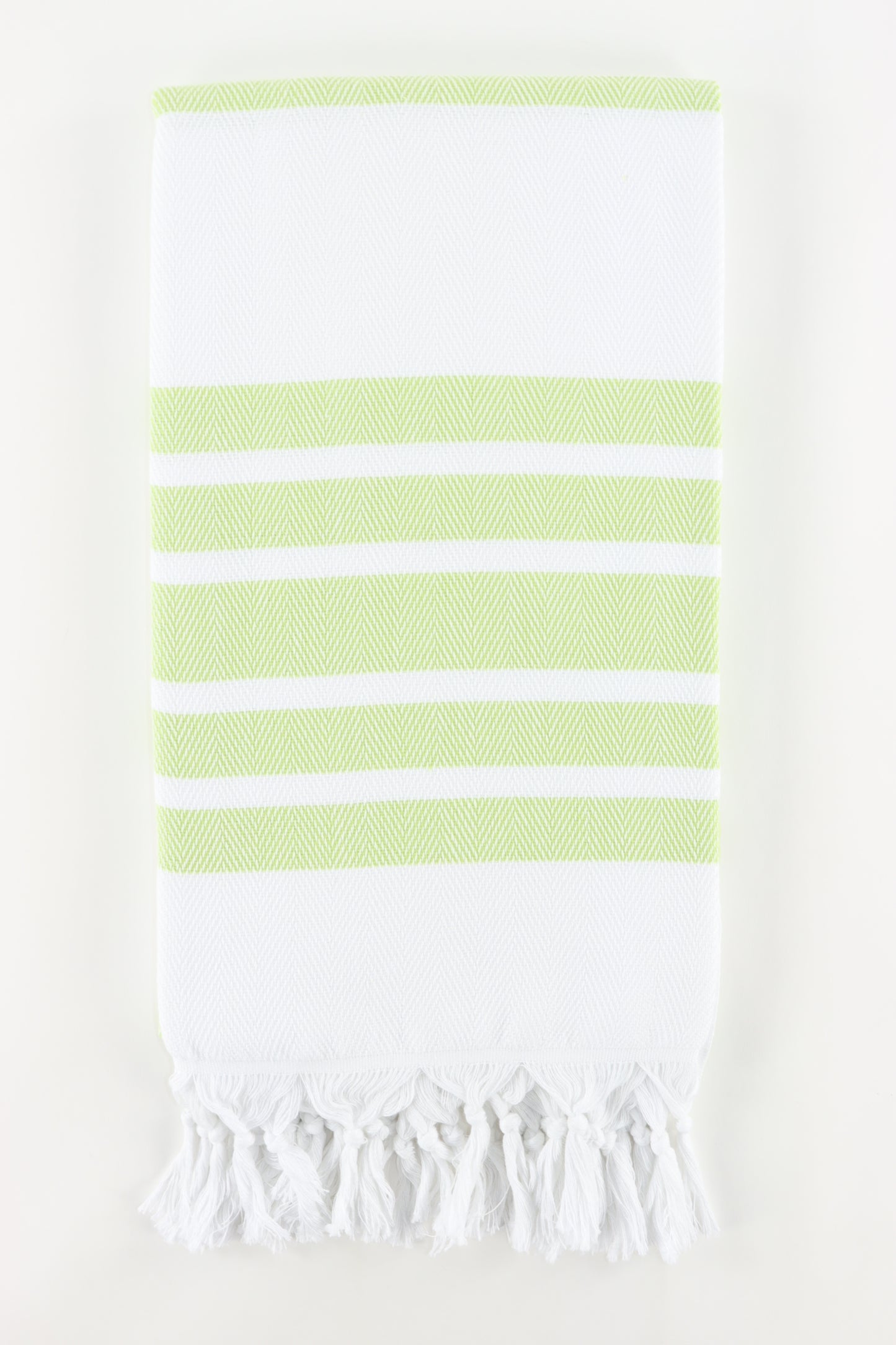 Premium Turkish Herringbone Striped Towel Peshtemal Fouta (White & Light Pistachio Green)