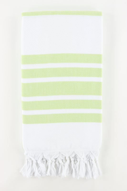Premium Turkish Herringbone Striped Towel Peshtemal Fouta (White & Light Pistachio Green)