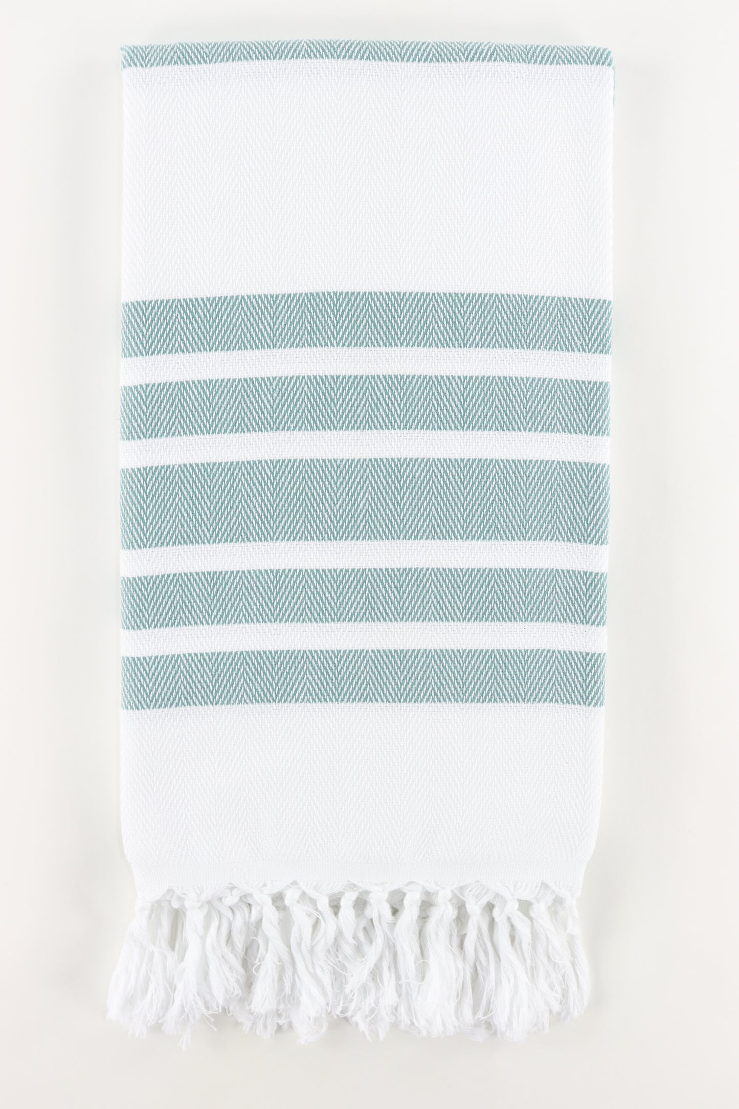 Premium Turkish Herringbone Striped Towel Peshtemal Fouta (White & Eucalyptus)