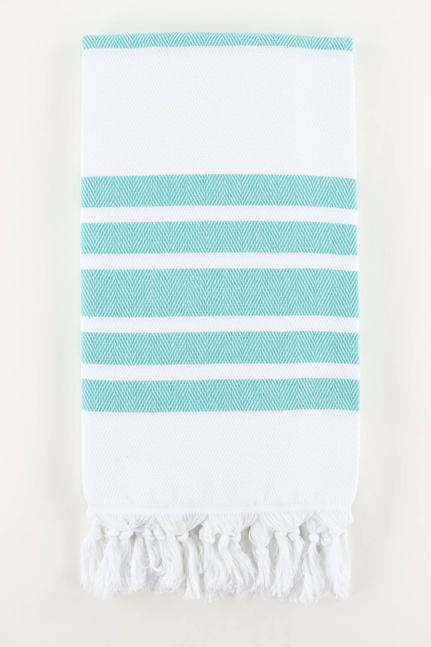Premium Turkish Herringbone Striped Towel Peshtemal Fouta (White & Emerald)