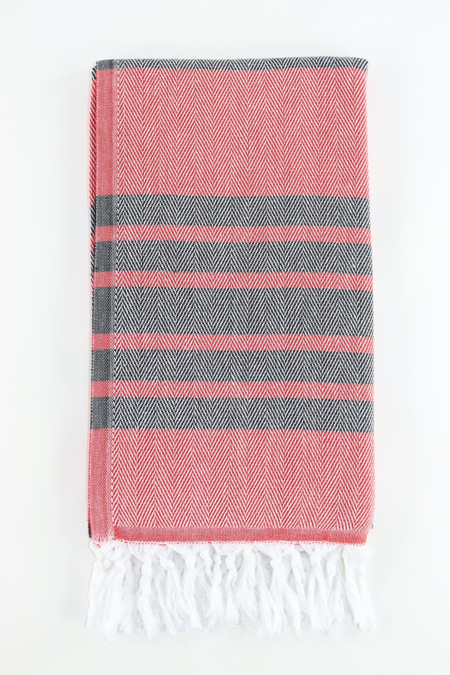 Premium Turkish Herringbone Striped Towel Peshtemal Fouta (Red & Black)