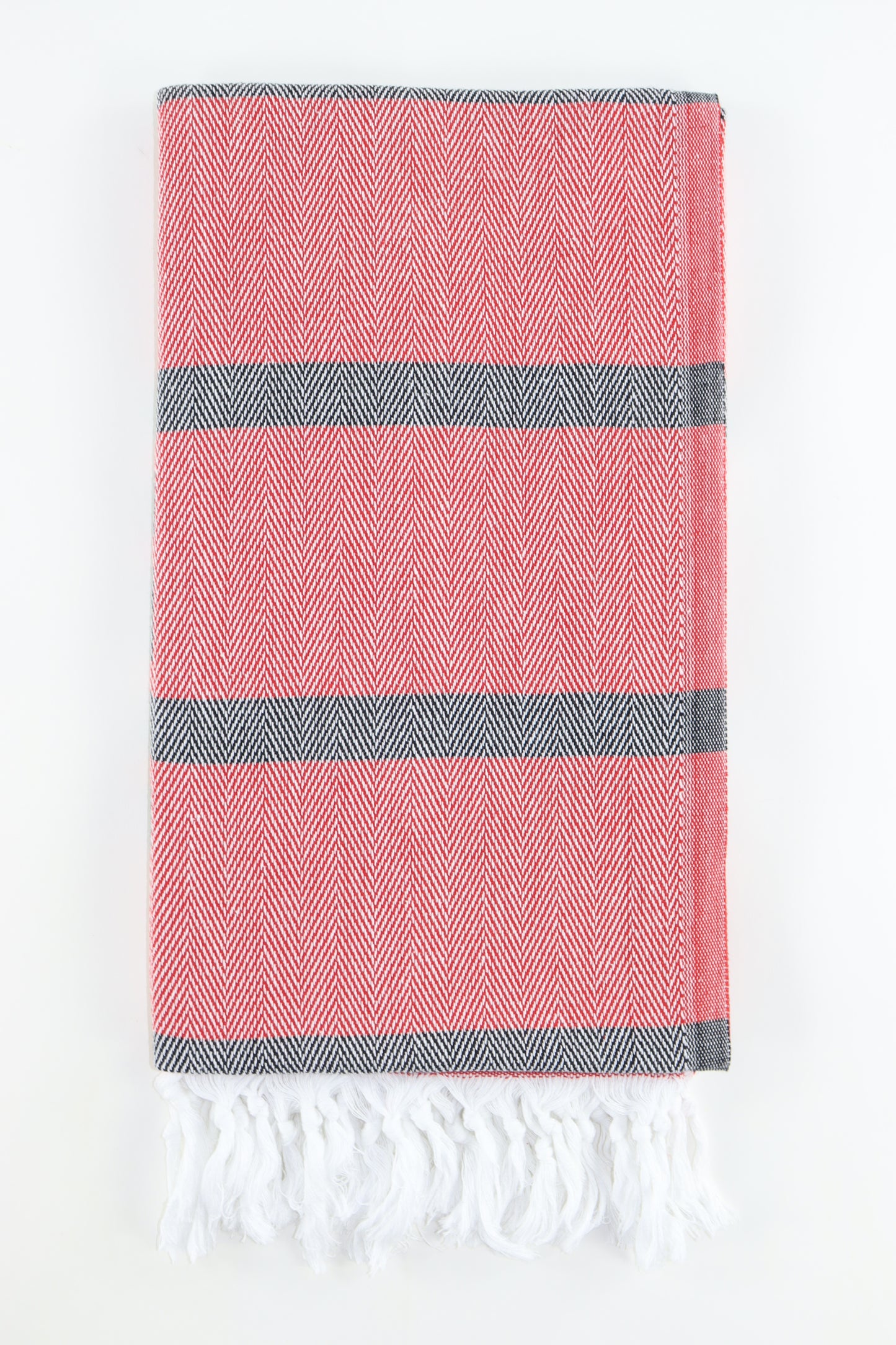 Premium Turkish Herringbone Striped Towel Peshtemal Fouta (Red & Black)